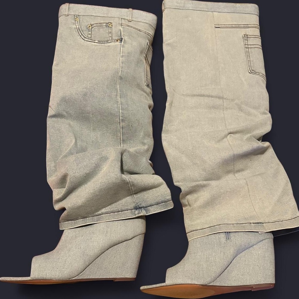 Stylish Slouchy Denim Wedge Boots